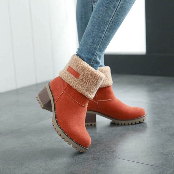 Women's Suede Ankle Boots with Faux Fur Lining - Picture 1 of 10